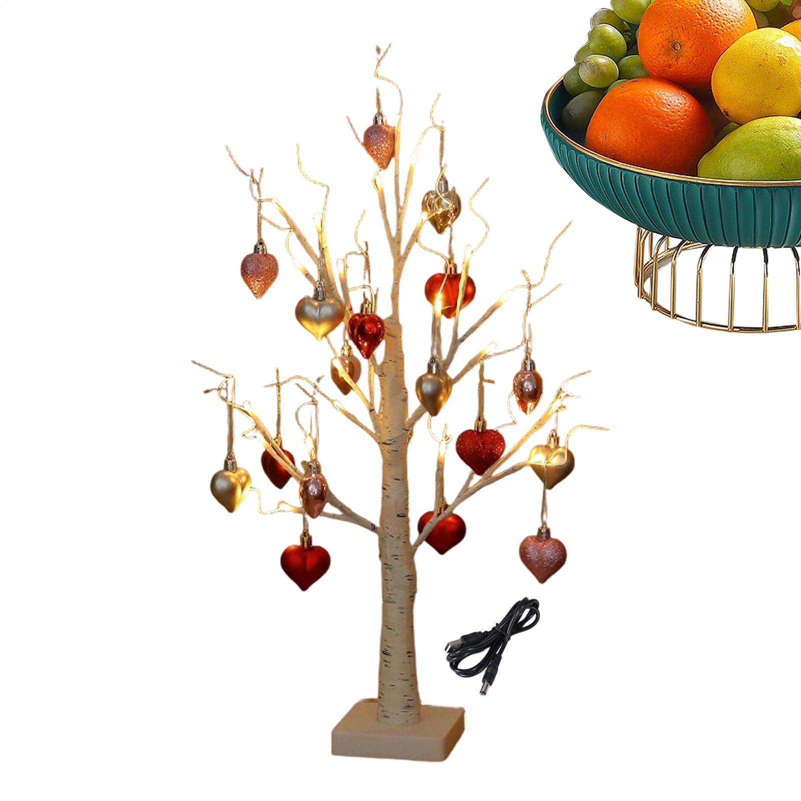 Árbol de abedul, centro de mesa romántico artificial iluminado con 18 adornos en forma de corazón, decoración del día de San Valentín para amigos, boda, granja, dormitorio, sala de estar, hogar