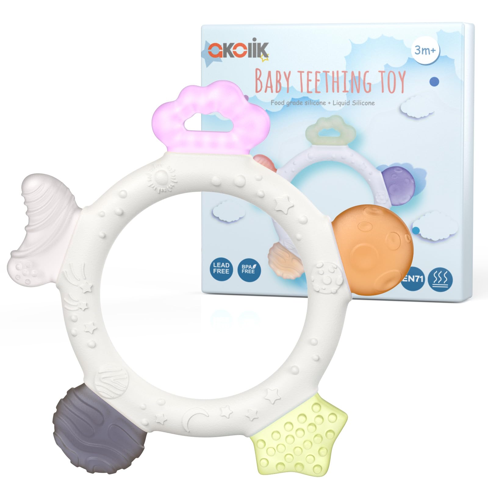 Mordedor Bebe, Juguete la Dentición del Bebé Mordedor de Silicona, Remo, Juguete Agarrar, Accesorio de Enfermería la Dentición sin BPA para Bebés de más de 3 Meses (Estrellada B)