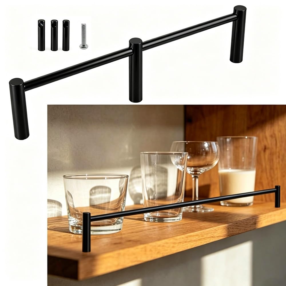 SVBVRFEEW Cabinet Guard Rails Bookshelf Rail Fence Set Stainless Steel Decorative Rod Gallery Railing Anti-Tipping Bar for Floating Shelf 1 Pack 3 Pack(Black(1PCS),110cm/43.3in)