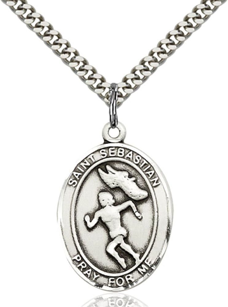 Bonyak Jewelry St. Sebastian - Track & Field Hand-Crafted Oval Medal Pendant in Sterling Silver