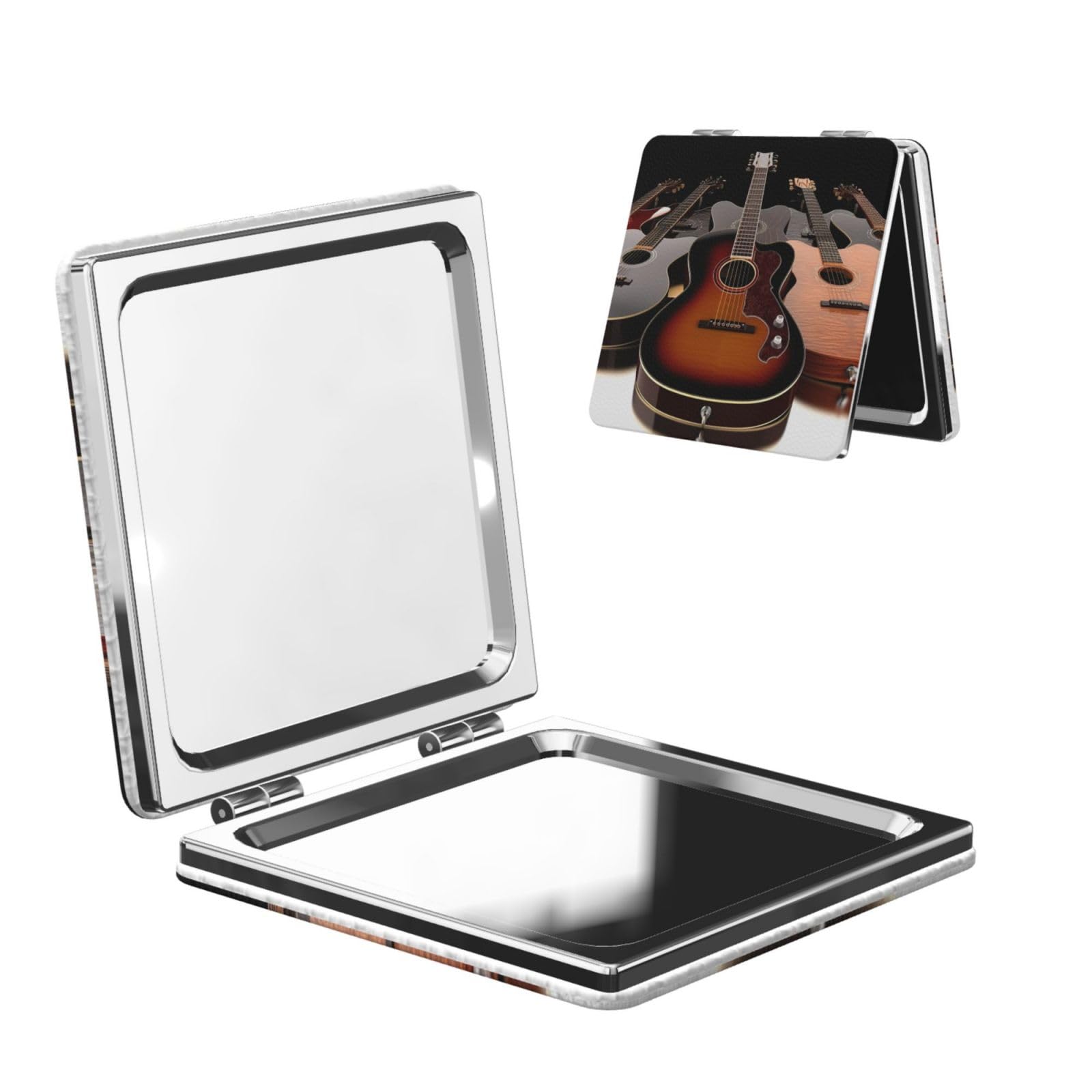 DWVTSLH Guitar Compact Mirror for Purse, Double-Sided 2X/1X Magnifying Mirror for Women Men, Travel Makeup Mirror for Handbag, Handheld Vanity Mirror for Gift