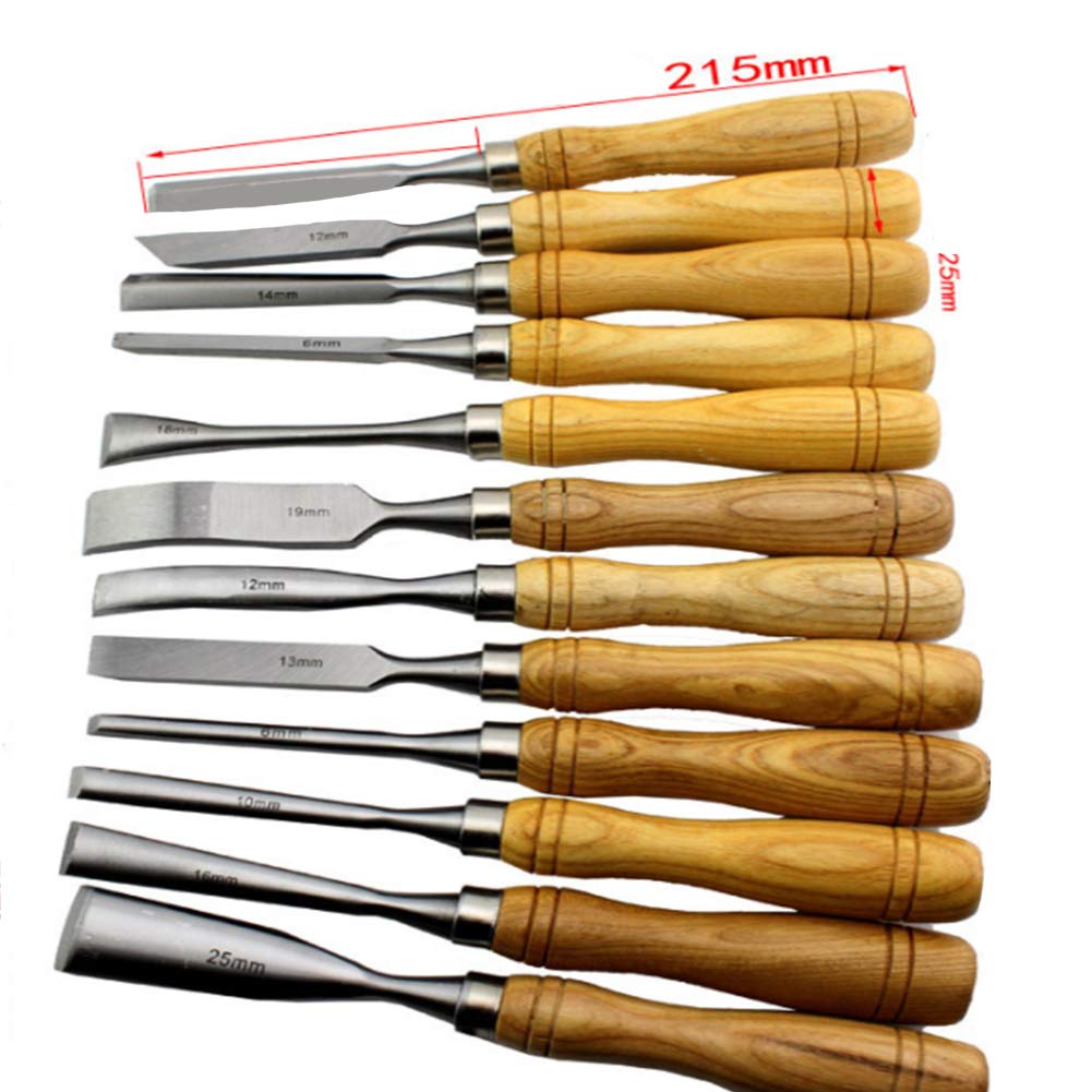 Cinceles, 12 Piezas DIY carpintería escultórica gubias Mano Carbono Madera Tallado cincel Herramientas for Principiantes y talladores experimentados