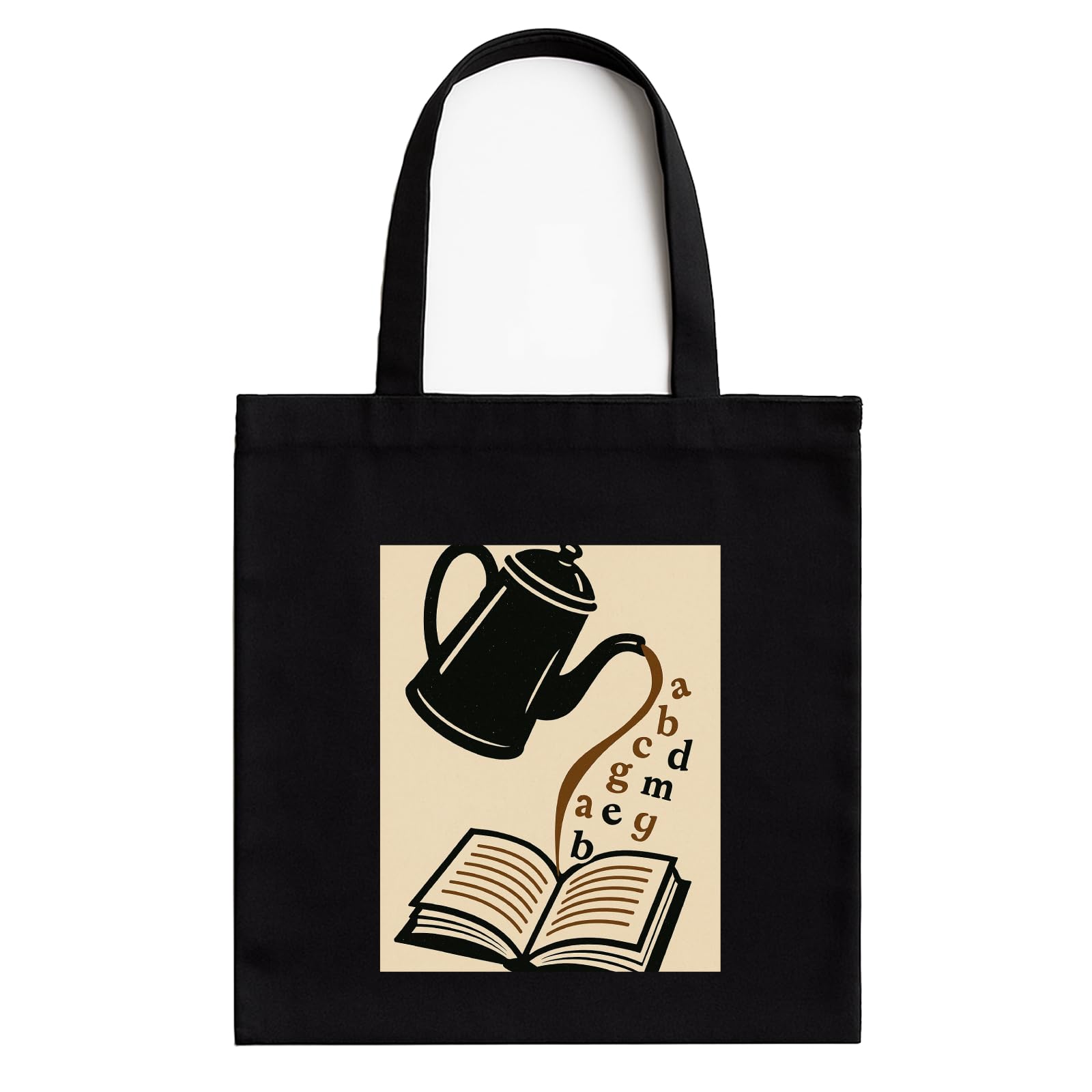 Black Cotton Tote Bag for Women & Men with Printed A4 Pocket | Books & Coffee Quote | Stylish Canvas Tote for College, Work, Gifting| Zipper, 100% Cotton,