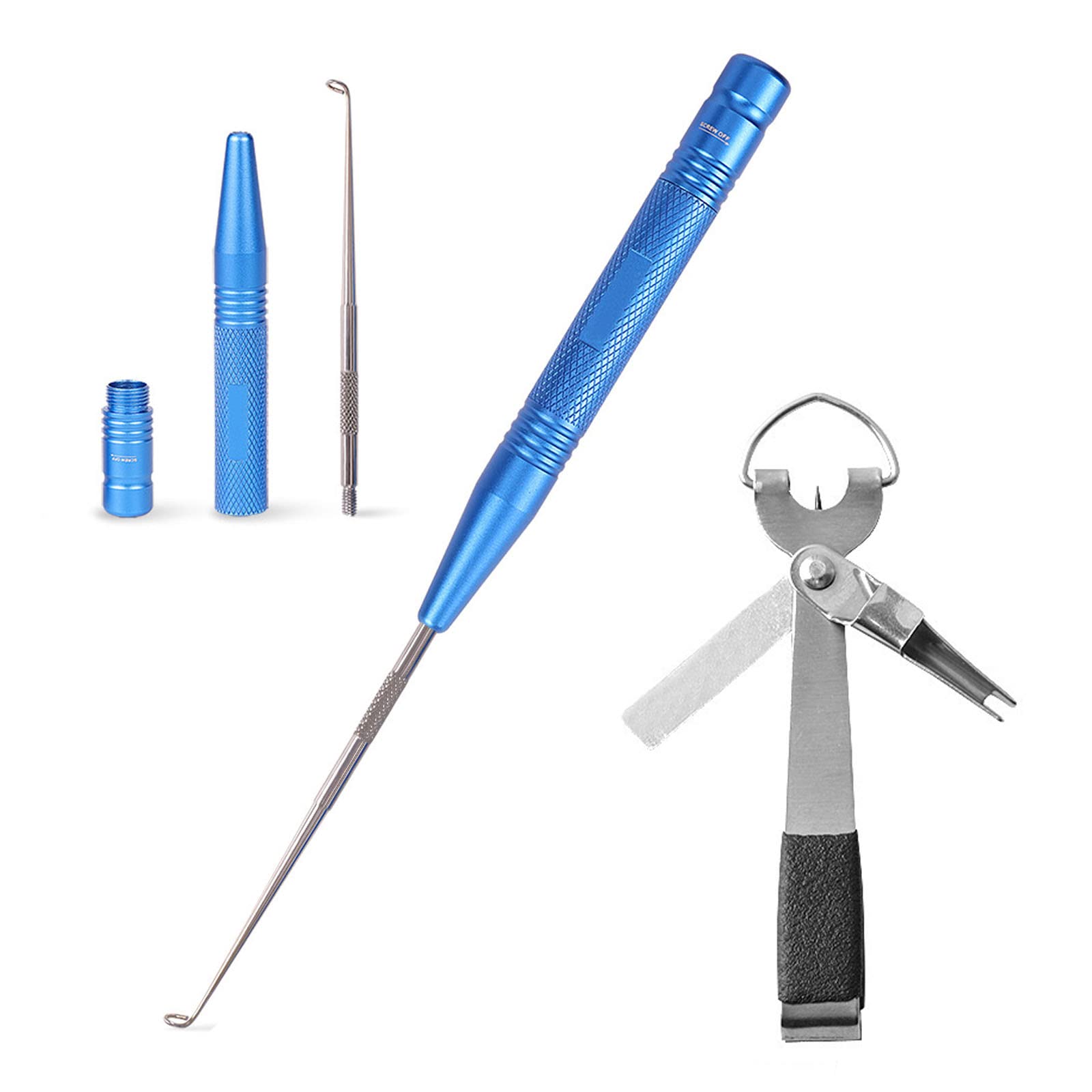 Fish Hook Remover, Portable Split Design Fishing Hook Quick Removal Device with Fly Fishing Knot Tying Tools, Magnetic Fishing Accessories, Easy Fishing Hook Remover Tool Kit,Blue