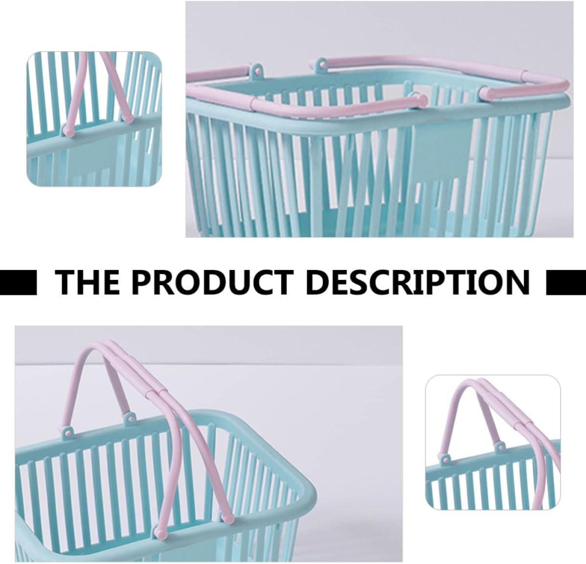3pcs Blue PP Handheld Shopping Basket for Mall and Home Storage