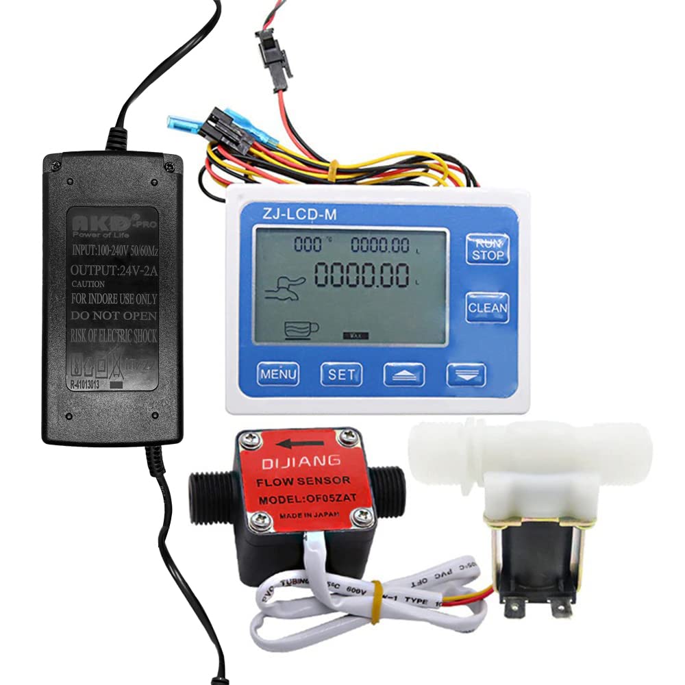 amiciSense Flow Meter, Digital Display Quantitative Controller with G1/2 Sensor, Stop Valve, Power Adapter for Water, Oil, etc. (For All Liquids)