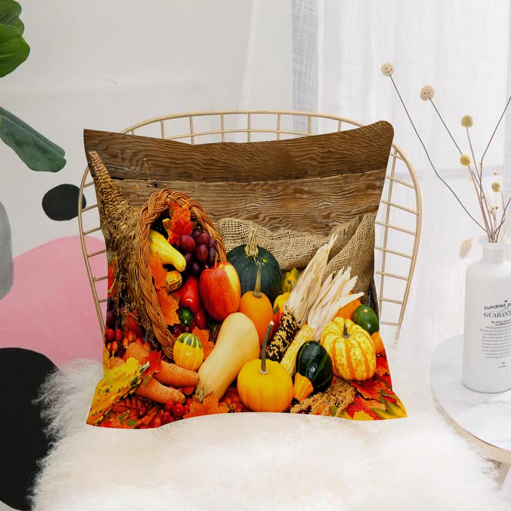 HYMSXW Cushion Cover,Throw Pillow Case Home Decorative for Living Room Bedroom Sofa Chair 20X20 Inch,Harvest,Thanksgiving Related Foods Scattered on Wooden Table V,Pillowcase 50X50cm