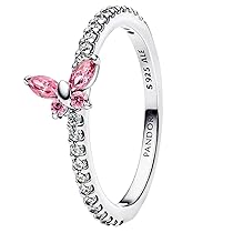 Pandora Anello da Donna in Argento con Farfalla Scintillante Rosa 194269C02, 54, 17,2, Argento Sterling, Zirconia cubica Cristallo