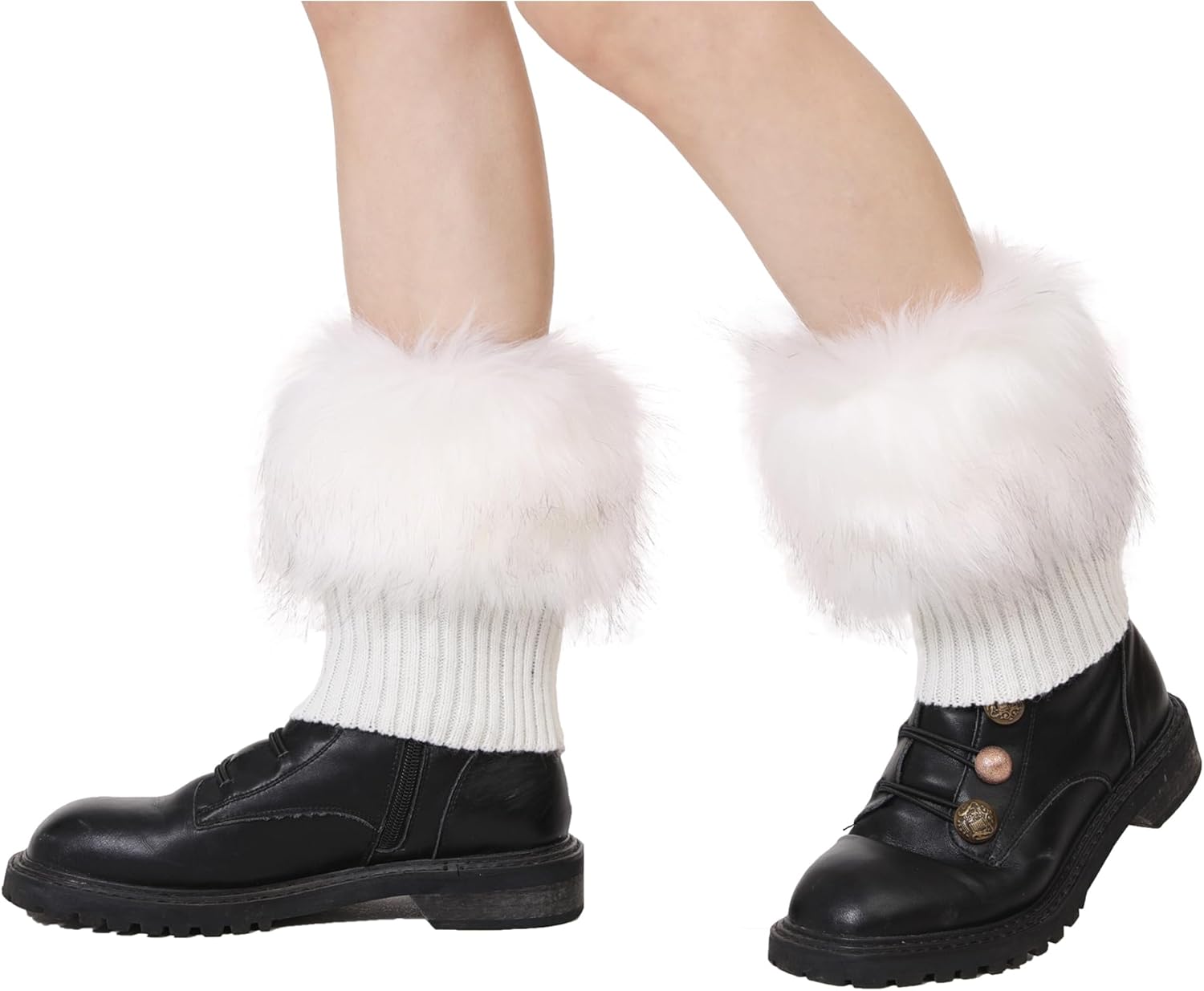 sy soul young Women Faux Fur Leg Warmers Short Furry Fuzzy Boot Cuffs Toppers Girls Winter Knitted foot cuff - Image 7