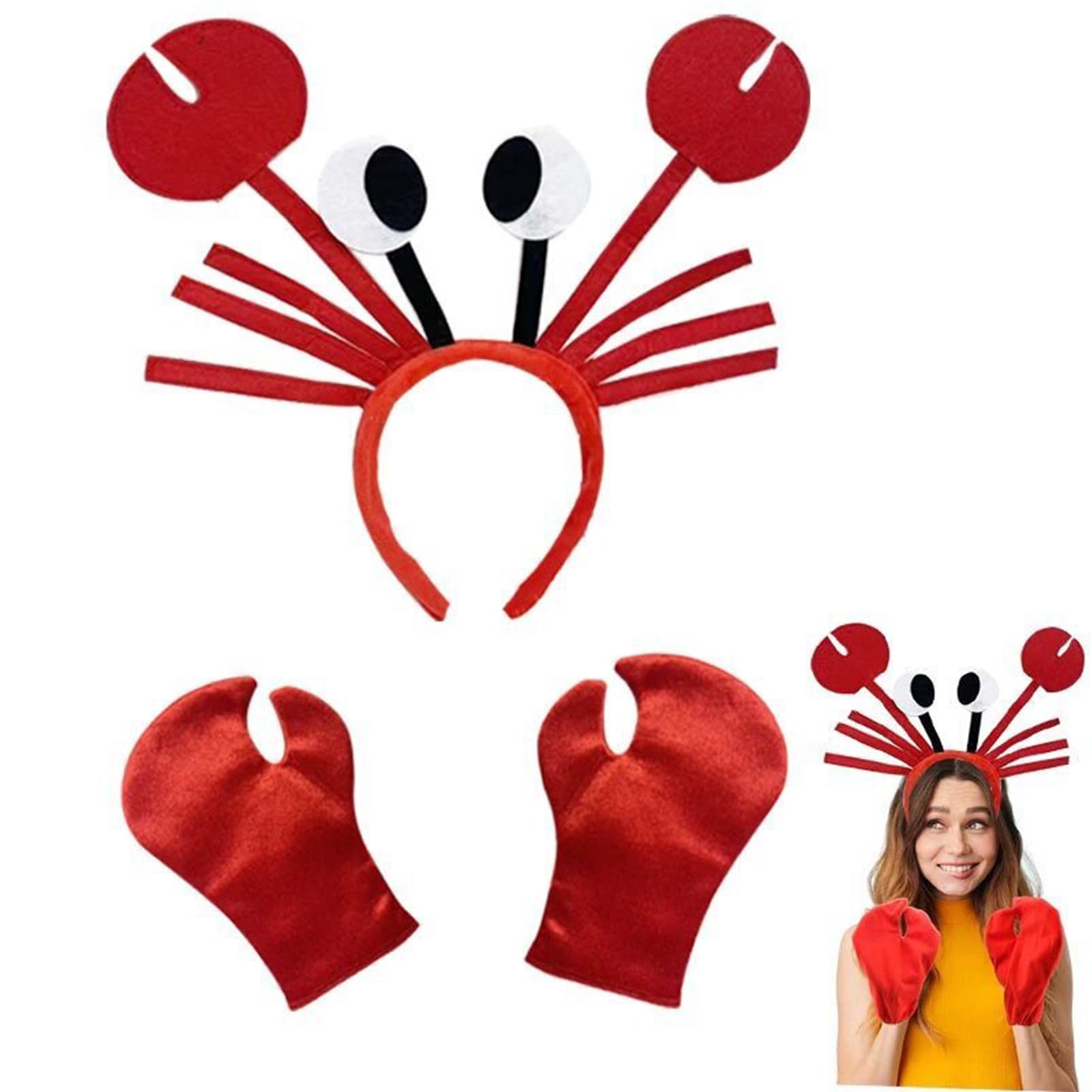 Myqiqi Crab Costume Set – Crab Headband with Antenna & Eyes, Crab Claw Gloves for Sea Creature Cosplay, Halloween, and Themed Party