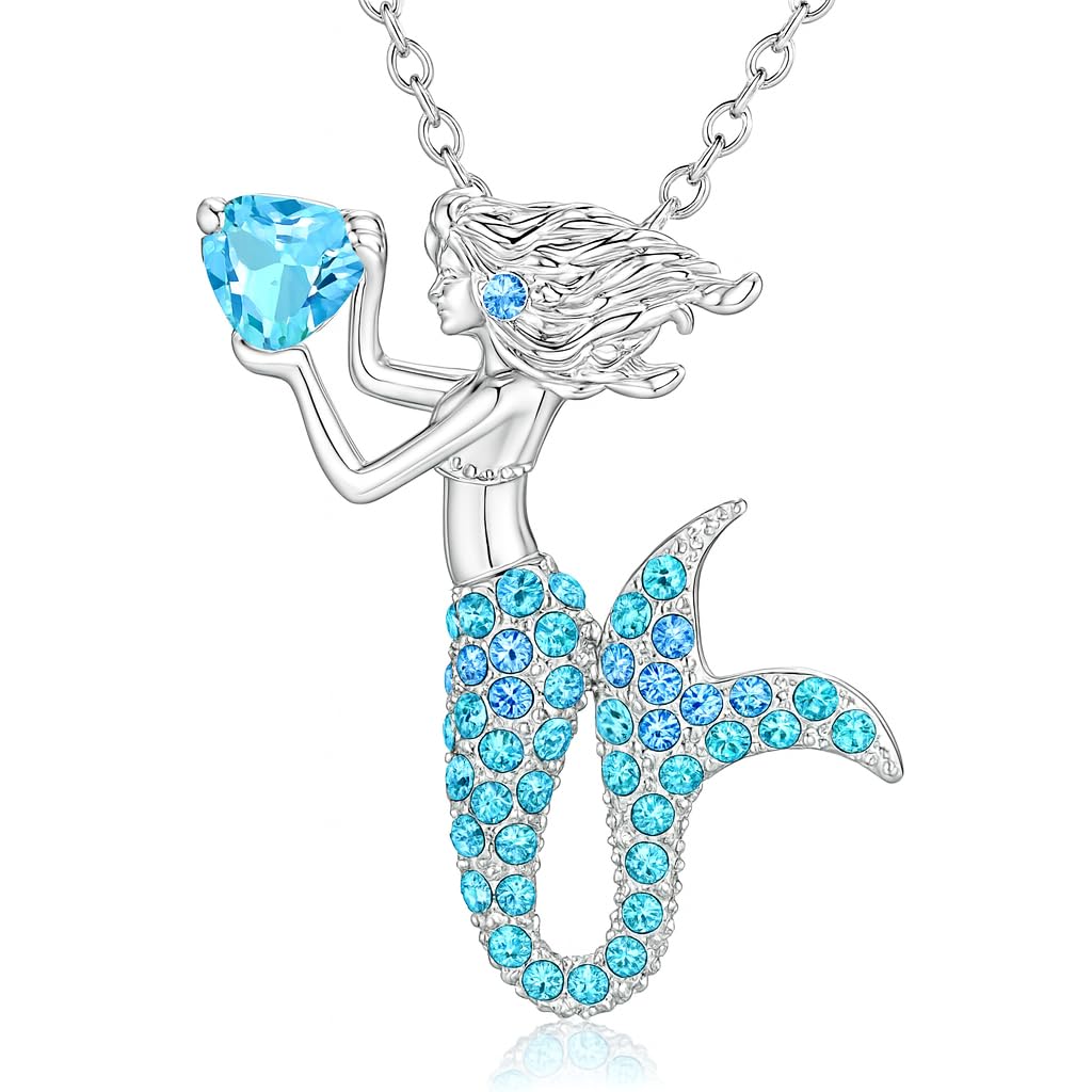 SUPAC Charming 1pc Mermaid Cartoon Necklace for Women – Whimsical Under-the-Sea Design, Christmas, Birthday, or Party Gift for Mermaid Lovers! (Blue,
