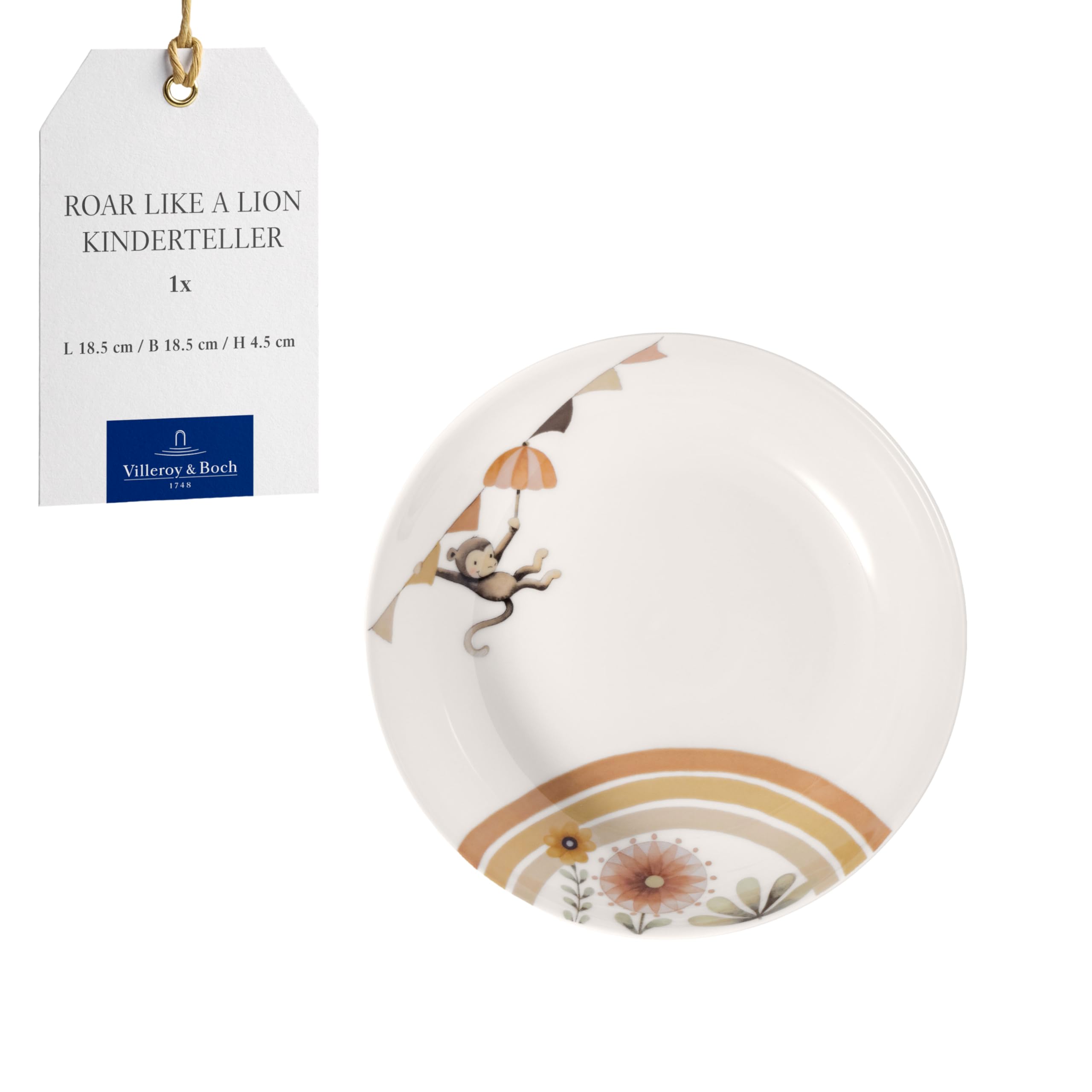 Villeroy & Boch - Boho Kids Roar Like a Lion Deep Children's Plate, Deep Plate for Kids, Porcelain Plate, Soup Plate, Pasta Plate, 18.5 cm Ø, Dishwasher Safe, Microwave Safe, Multicolored