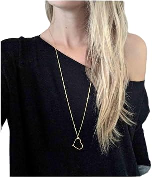 Boho Long Love Pendant Necklace Gold Minimalist Heart Necklace Chain Hollow Heart Drop Necklace Jewelry for Women and Girls Gifts(Gold)