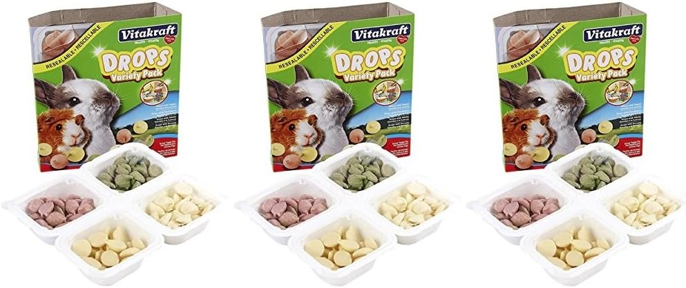(3 Pack) Vitakraft Drops Variety Pack Treats for Rabbits & Guinea Pigs (Yogurt, Banana, Strawberry, Alfalfa)
