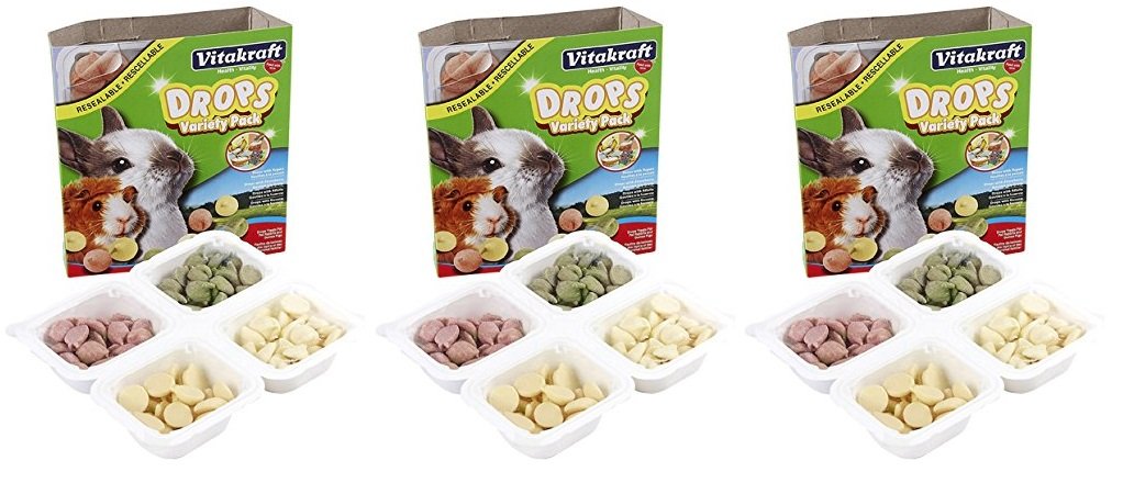 (3 Pack) Vitakraft Drops Variety Pack Treats for Rabbits & Guinea Pigs (Yogurt, Banana, Strawberry, Alfalfa)