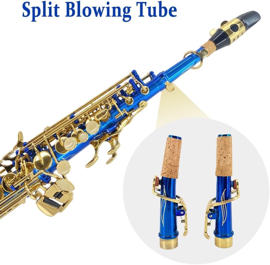 Image of Straight Soprano Saxophone Bb B Flat Sax with Case, Mouthpiece,Reeds & Accessories Brass Woodwind Instrument for Beginners,Adults & Advanced Players Blue
