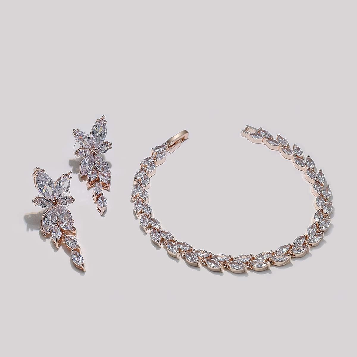 UDYLGOON Elegant Wedding Earrings Bracelet Jewelry Set for Bridesmaid Wedding Prom Homecoming, Sparkle Marquise Imitation Cubic Zirconia Diamond - Image 6