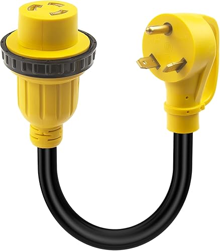 Adaptador eléctrico RV de 30 amperios a 30 amperios con conector de bloqueo, enchufe macho NEMA TT-30P a cable adaptador de RV hembra L5-30R, 103