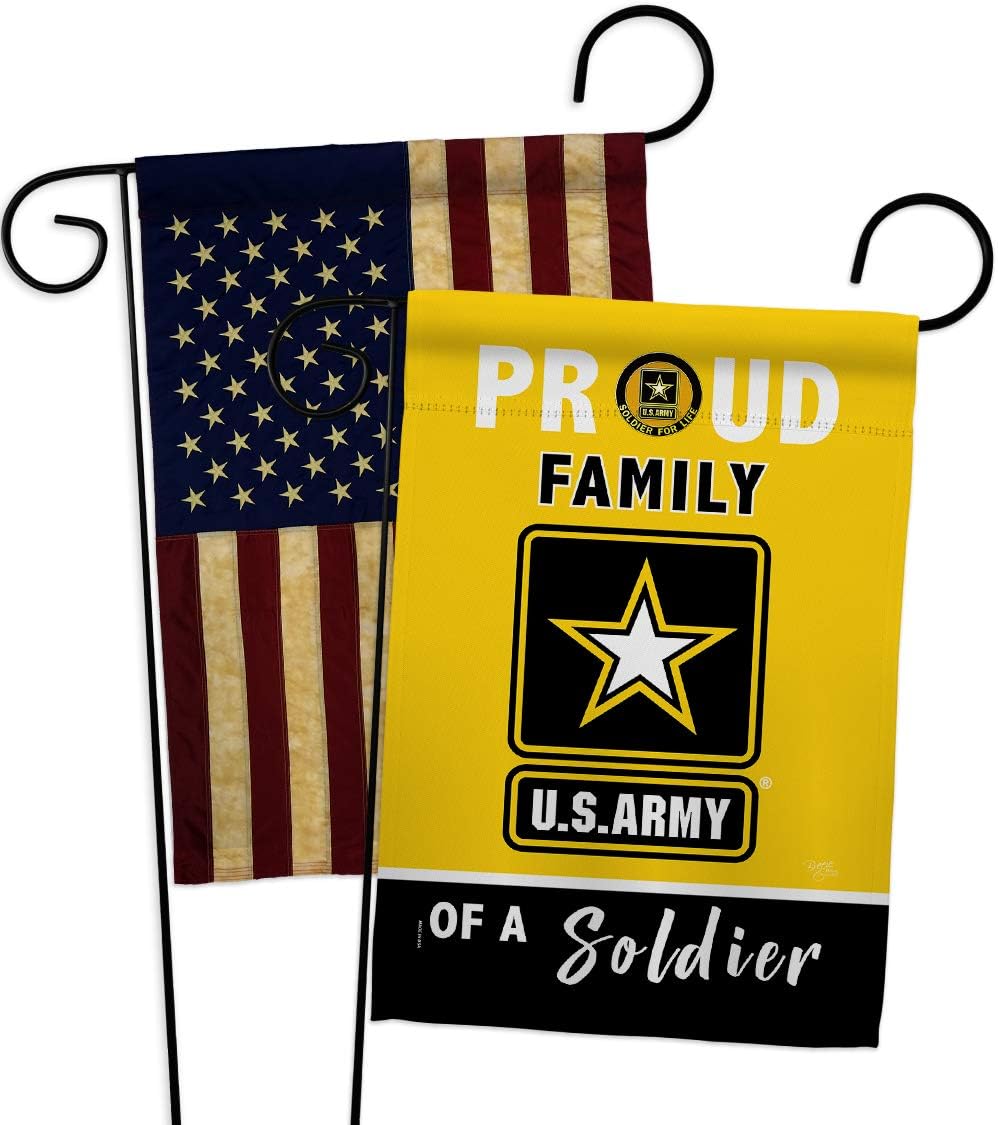 Proud Family Soldier Garden Flags Pack Armed Forces Army Rangers United State American Military Veteran Retire Official USA Vintage Applique Small Gift Yard House Banner Double-Sided 13 X 18.5