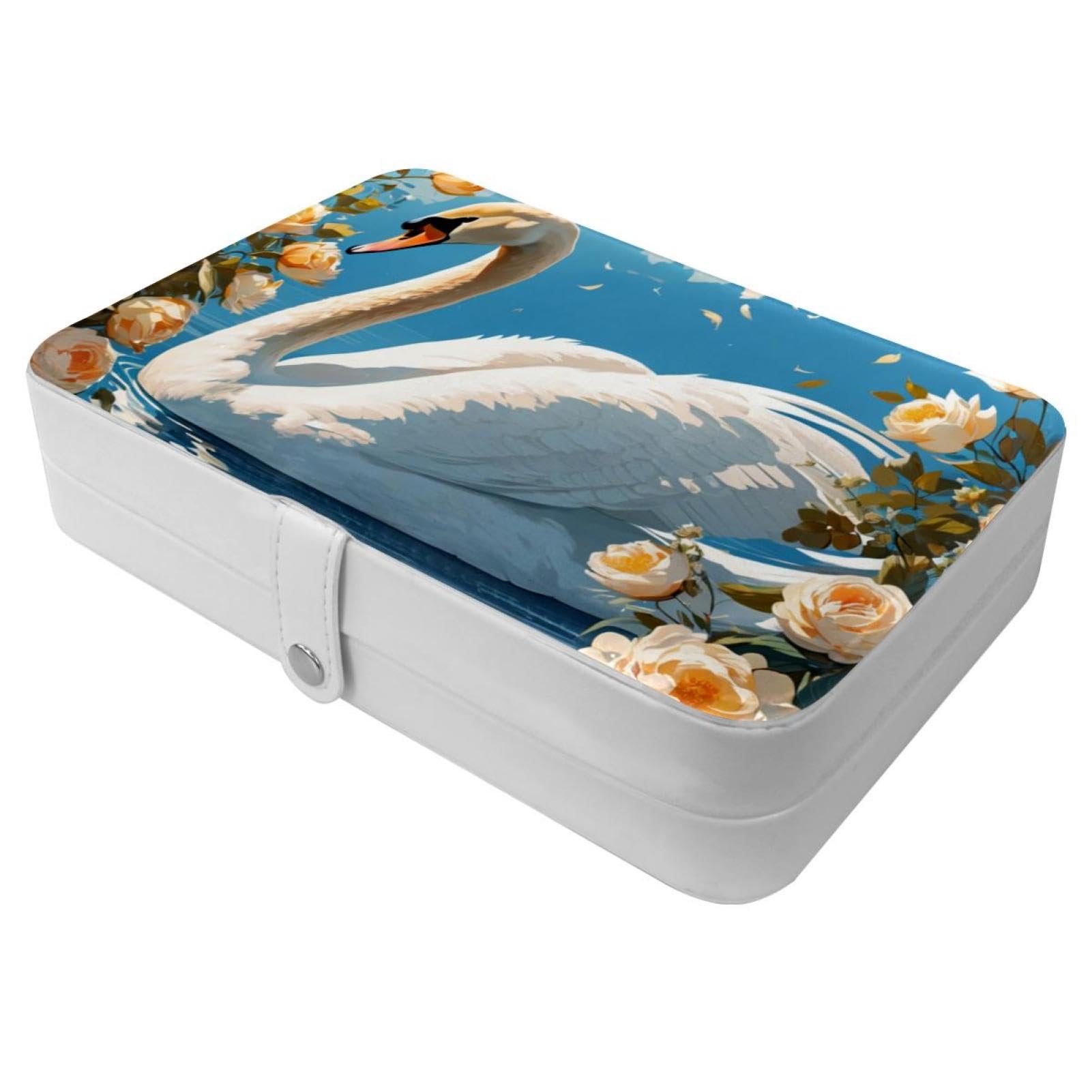 Boîte à bijoux de voyage portable motif cygne pour organiser bagues et colliers en déplacement
