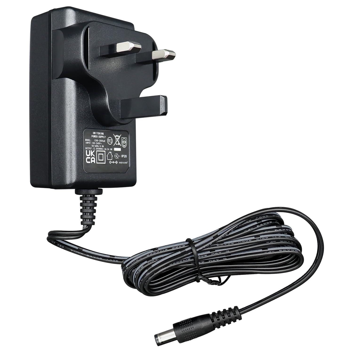 12V 2A/2000mA Power Supply Adapter, AC 100-240V 50/60Hz to DC 12V 2A/2000mA 24W 5.5x2.1mm Wall Plug PSU, Center Positive, 1.8M 20AWG Long Cable for Stable and Flexible Use