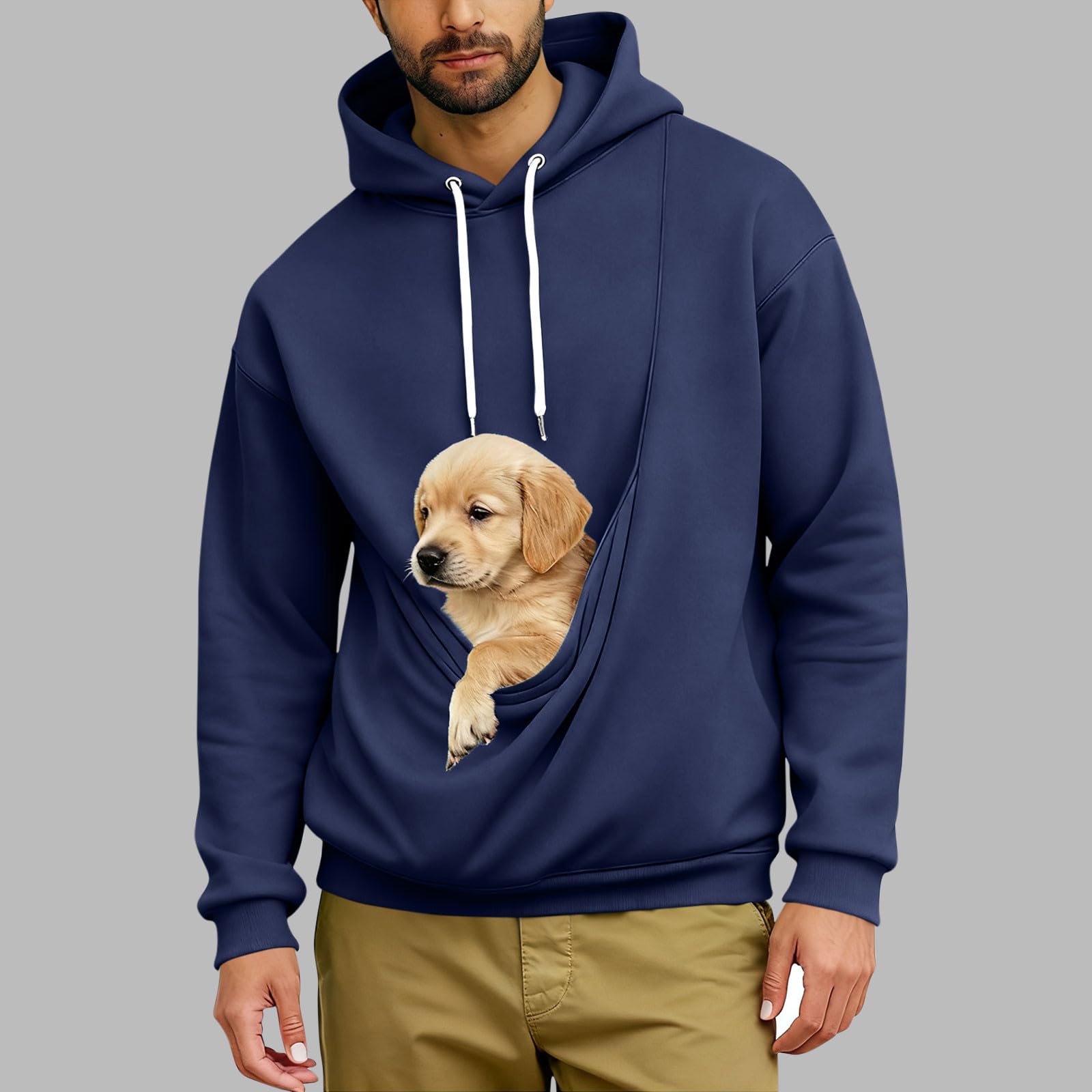 Sweat à capuche de transport pour homme | Sweat à poche kangourou pour chat et chien | Pull doublé en polaire