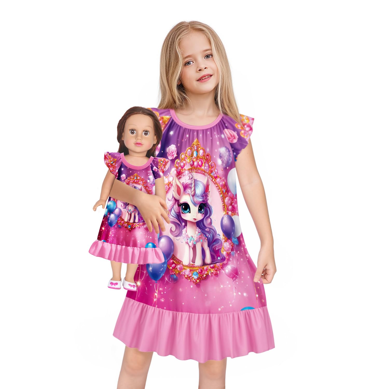 LQSZ Doll and Girl Matching Nightgown Outfit Pajamas Nightie Nightgown for Girls and 18" Dolls Clothes