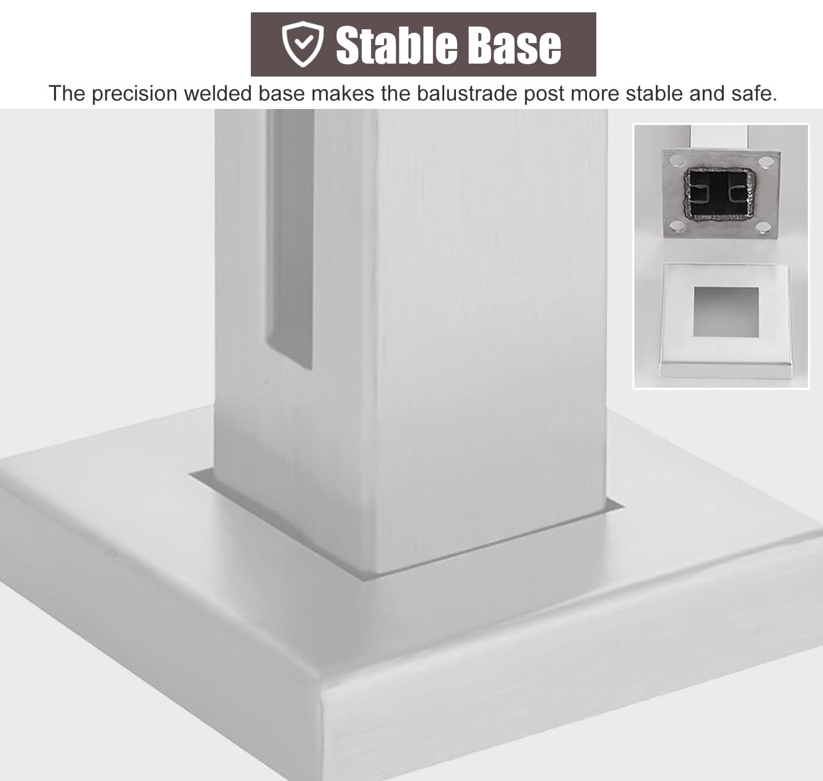 Poste de valla cuadrado blanco de 50130 cm, de acero inoxidable 304 de alta calidad, con abrazadera de barandilla, juego completo de valla para decoración de jardín al aire libre