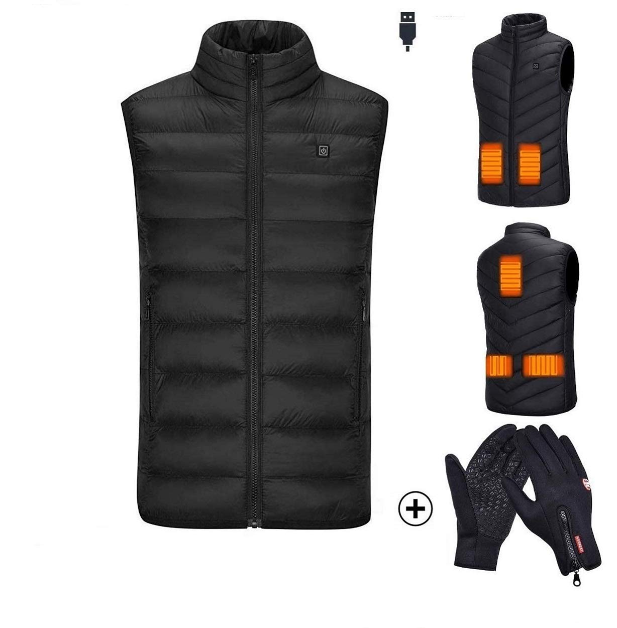 Freefa Electric Heated Vest USB Lightweight Size Right 5 Heating Zones Water Wind Resistant with Touchscreen Glove