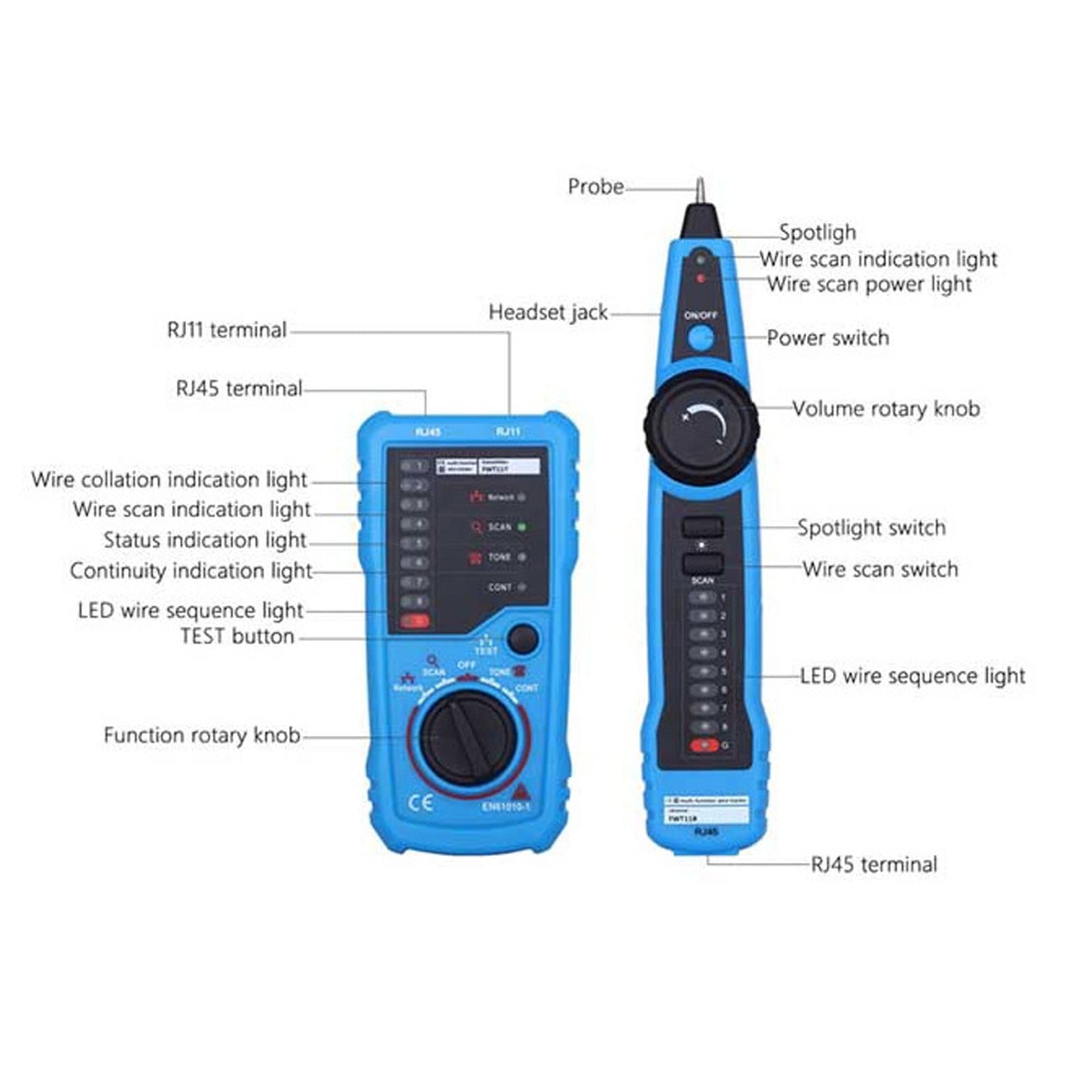 Tester per Cavi di Rete RJ45 Fwt11, Individua Rapidamente Punti di Interruzione, Verifica Funzioni di Continuità, Verifica Lo Stato di Funzionamento di Cavi Telefonici, Multifunzione per Tracciare