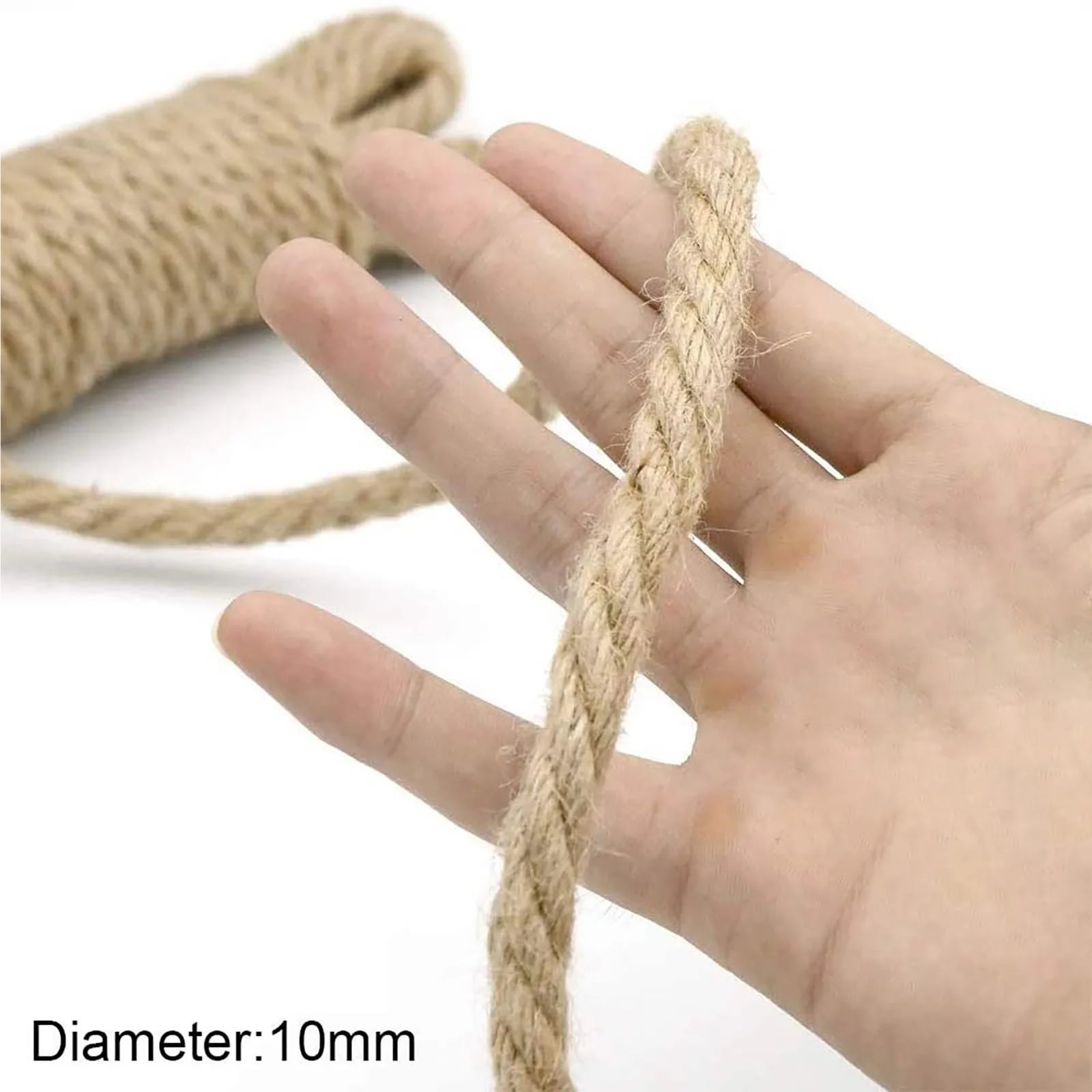 50 m x 10 mm Hanfseil, Tauziehen-Seil, Haushalt, DIY, dekoratives Seil for Heimwerker und Kunsthandwerk, Verpackung, Floristik, Bündelung Für Camping Garten