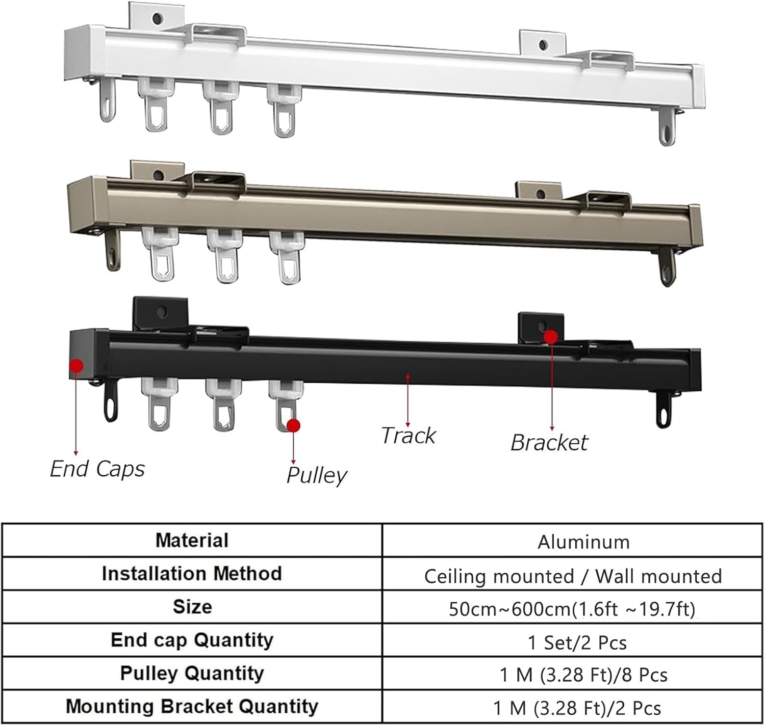 Ceiling Curtain Track System - Adjustable Room Divider Rail, Wall/Ceiling Mount, Perfect for Home & Office, Available in White, Black, Champagne - Versatile Curtain Rod Solution