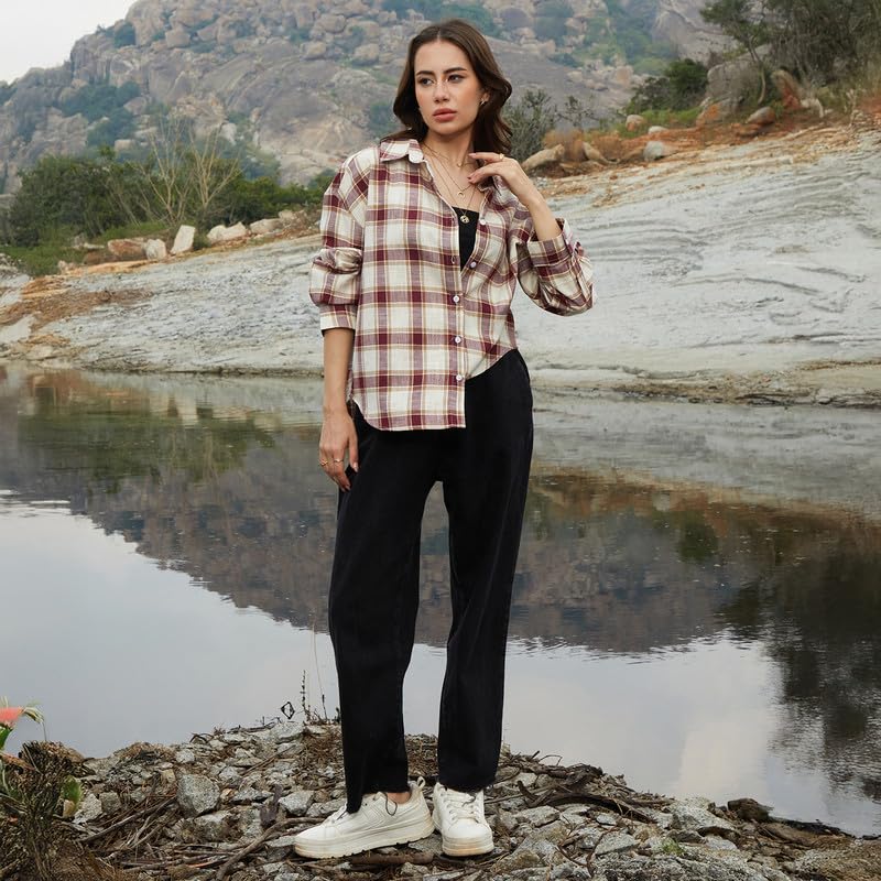 Image of PINACOLADA Women's Solid Oversized Shirt for Casual Wear | Spread Collar | Long Sleeve | Button Closure | Oversized Shirt Crafted with Comfort Fit for Everyday Wear