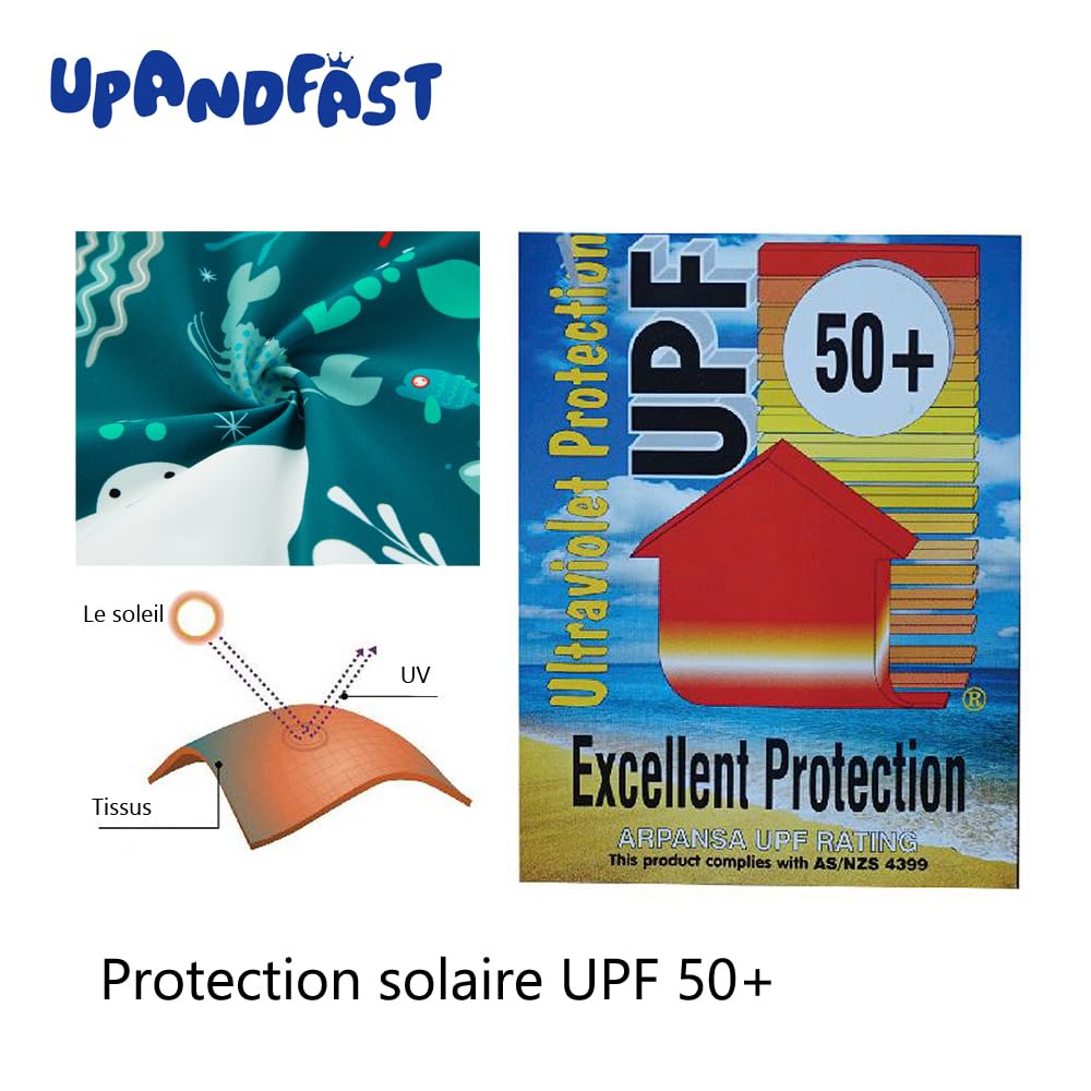 upandfast Maillot de Bain Une pièce avec Fermetures éclair pour bébé garçons Maillot de Bain pour bébé Protection Solaire UPF 50+ avec Chapeau de Soleil - 4