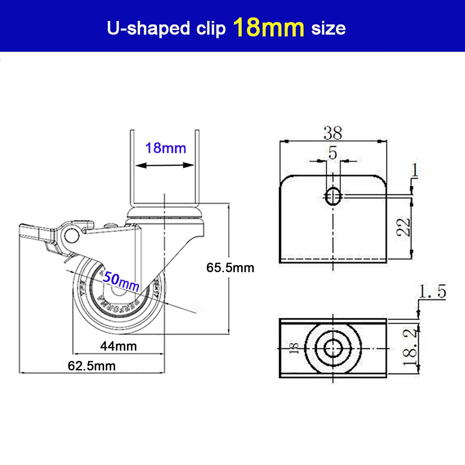 Ciche kółko obrotowe z hamulcem, rozstaw mocowania w kształcie litery U (16 mm/18 mm), kółka obrotowe do mebli/łóżeczka dziecięcego/wózka/skrzyni na zabawki, zapasowe kółka/4 kółka skrętne z