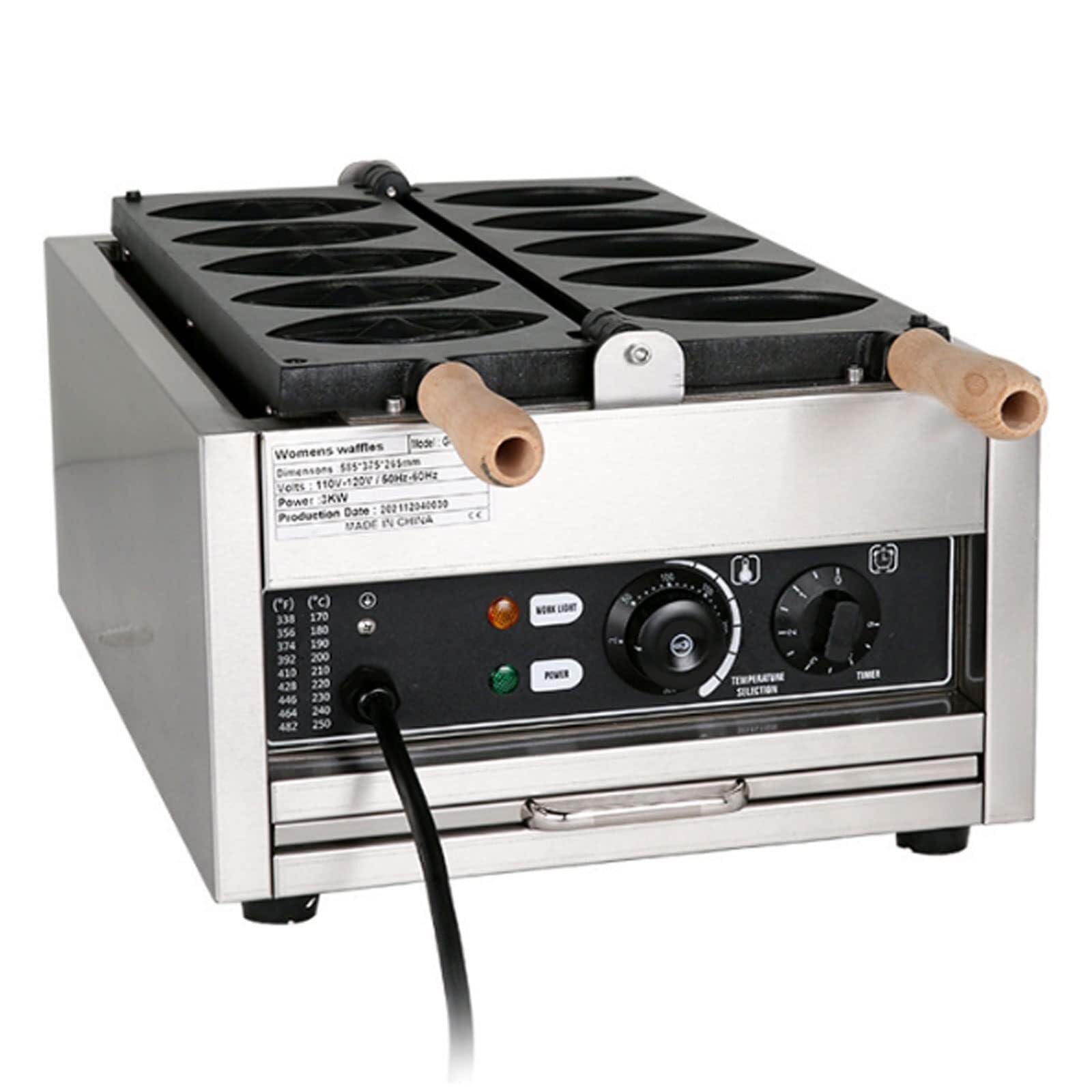 Commercial Electric Waffle Maker Non-Stick, With Temperature And Time Control Waffle Maker, Nonstick Plates & Cool Touch Handle, Mess Free Moat, Pfoa Free, Stainless Steel, 3000W