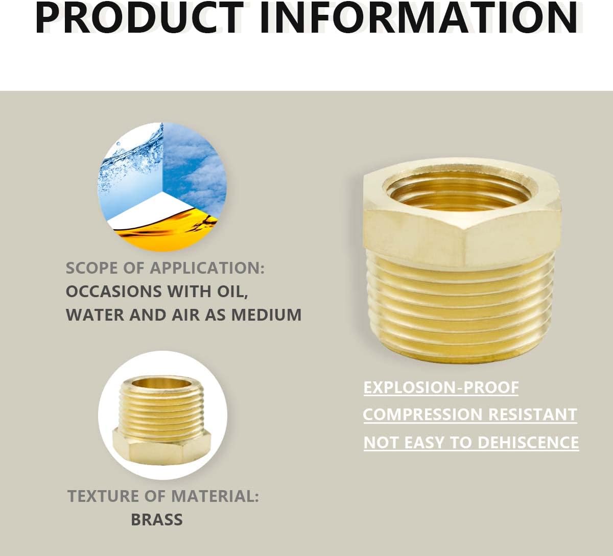 Bwintech 2 Pcs 3/4" to 1/2" Female & Male NPT Thread Brass Hex Bushing Connector for Pipe Connecting Conversion