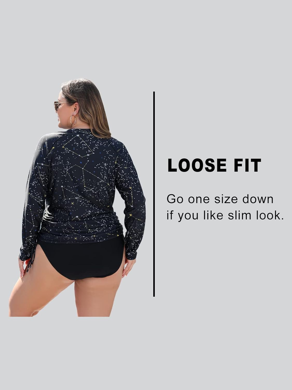 Halcurt Women's Plus Size Long Sleeve Rash Guard Swim Shirts with Pocket Half Zip Drawstring UPF50+ Swimsuit Top - Image 2