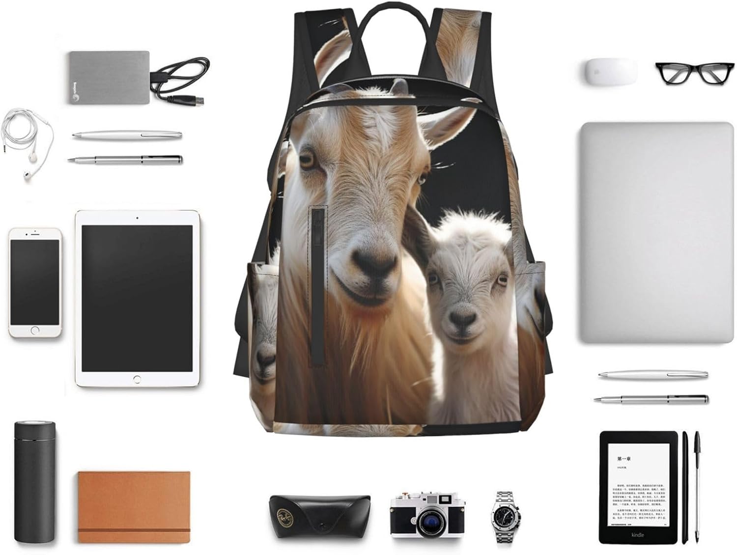 Backpack Cute Goat Laptop Backpack For Men Women Waterproof Large Capacity Travel Casual Daypack, Black, One Size