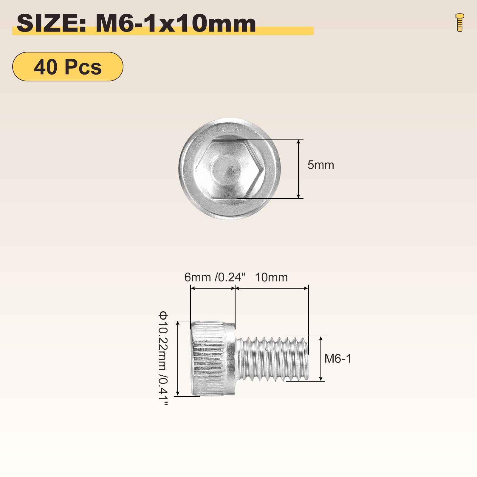 METALLIXITY Socket Head Cap Screw(M6-1x10mm)40Pcs, 304 Stainless Steel Allen Socket Drive Metric - Image 2