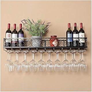 CuNtoHHH Botelleros de Metal Vintage para Bar, Cocina, Armario, Organizador de decoración, Estilo Industrial, con Soporte para Copas, para Pared, para el hogar, Estilo Industrial, Color Negro