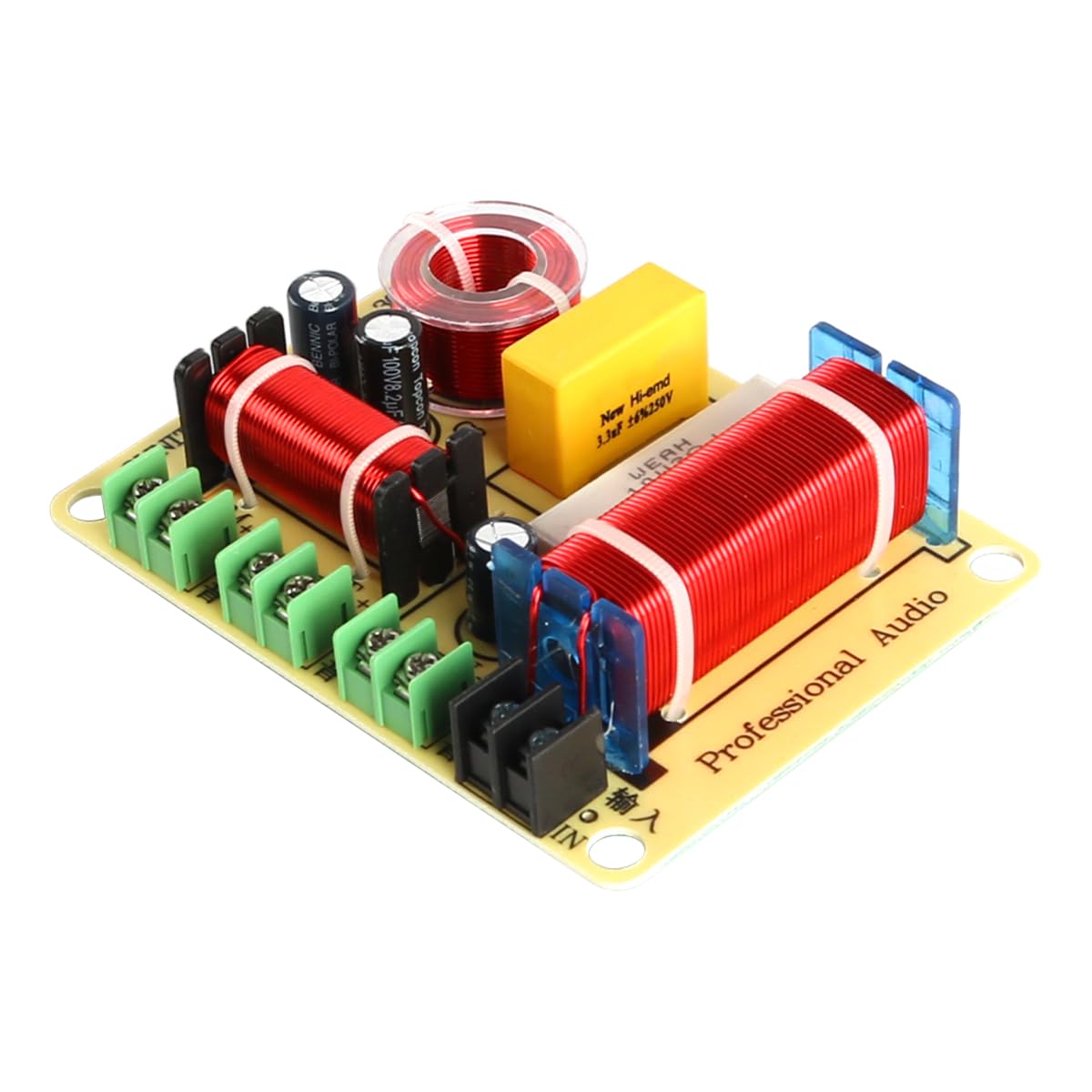Diviseur de fréquence de haut-parleur à 3 voies 350 W Distributeur de fréquence de croisement HiFi pour modification de haut-parleur domestique DIY (jaune et blanc aléatoire)