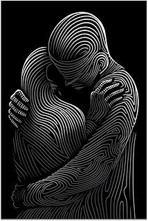 kerneLight Abstract Body Line Embrace Canvas Wall Art, Women and Men Embrace Retro Paintings, Black And White Picture Print Aesthetic Room for Bedroom Living Room Wall Decor, Unframed 12x18 inch
