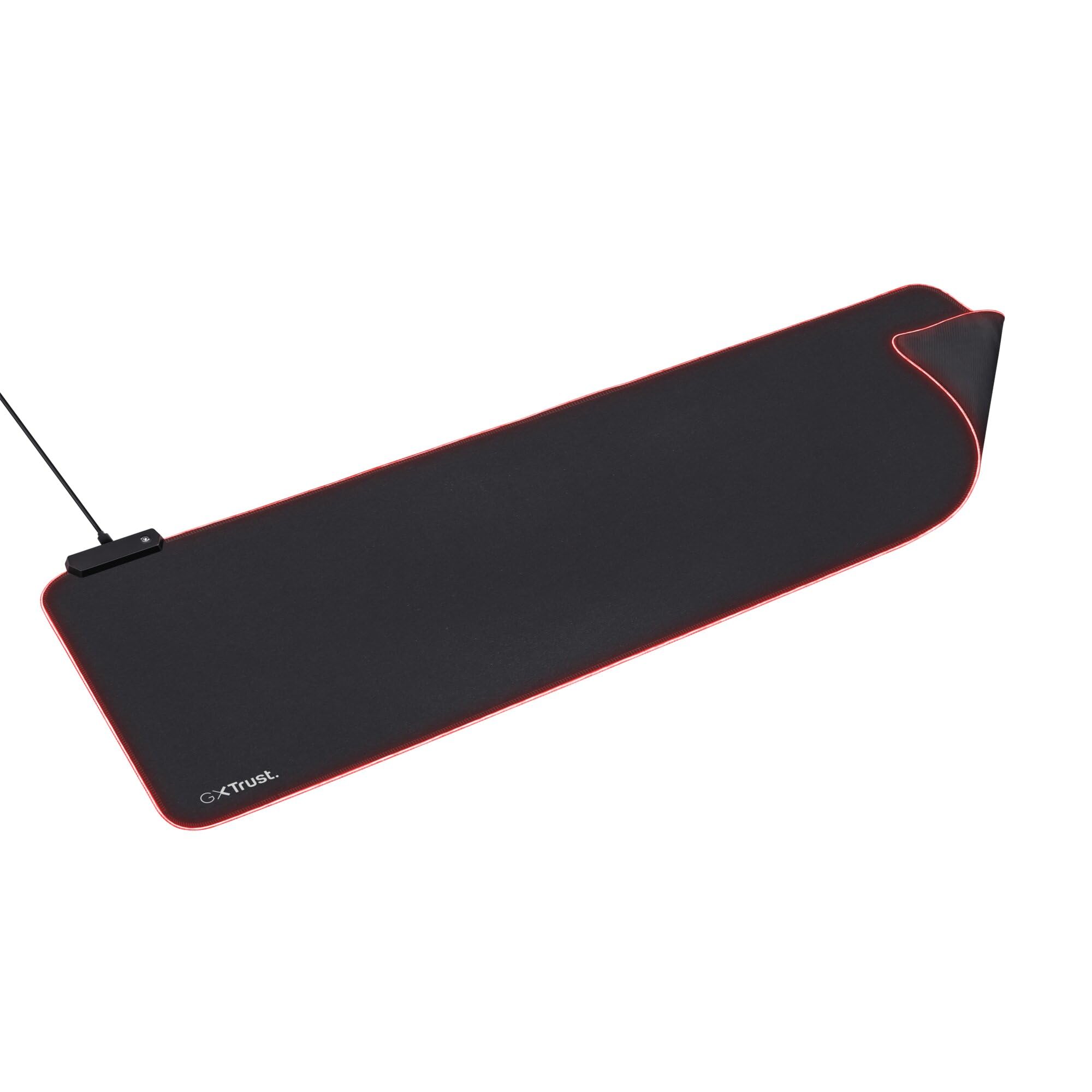GXTrust 764 Glide Flex Gaming Mousepad, XXL Desk Mat 30x93cm with RGB LED Illuminated Edges, Optimised Surface Texture, Anti-slip Rubber Base for Gamer Home Office Desktop, 1.8m Cable, XXL Size, Black