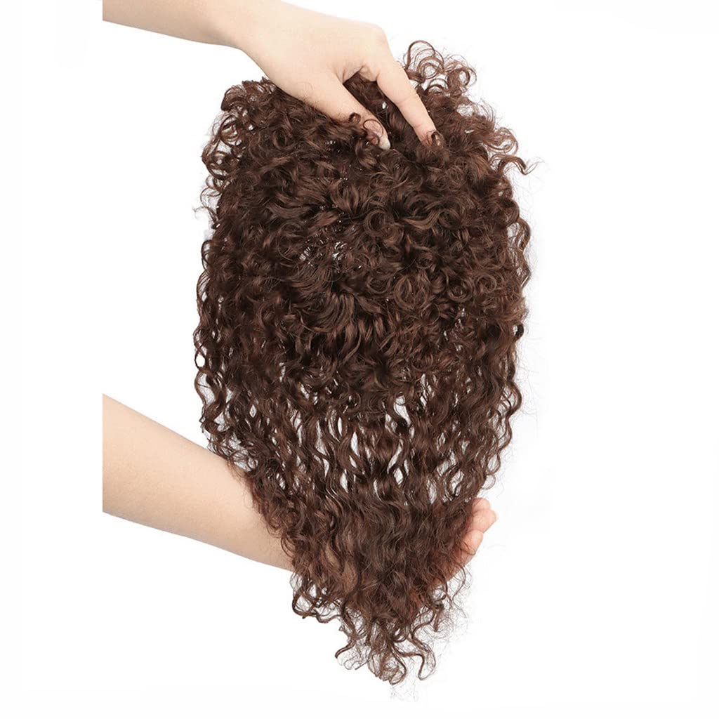 Full Head Top Wear Toupee For Women One Piece Clip in Human Hair Curly Topper With Curl Bangs 15x15cm Wiglet (25cm Black)
