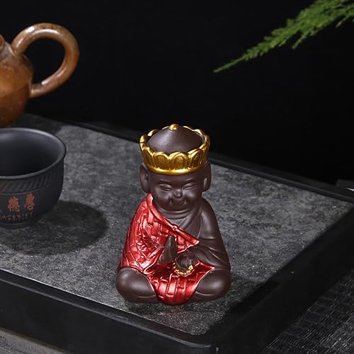 Miniatura 6 de Estatua de viaje al oeste, mascota de té de rey mono, figura de Wukong de sol de arena púrpura, escultura de monje de Buda chino para decoración de