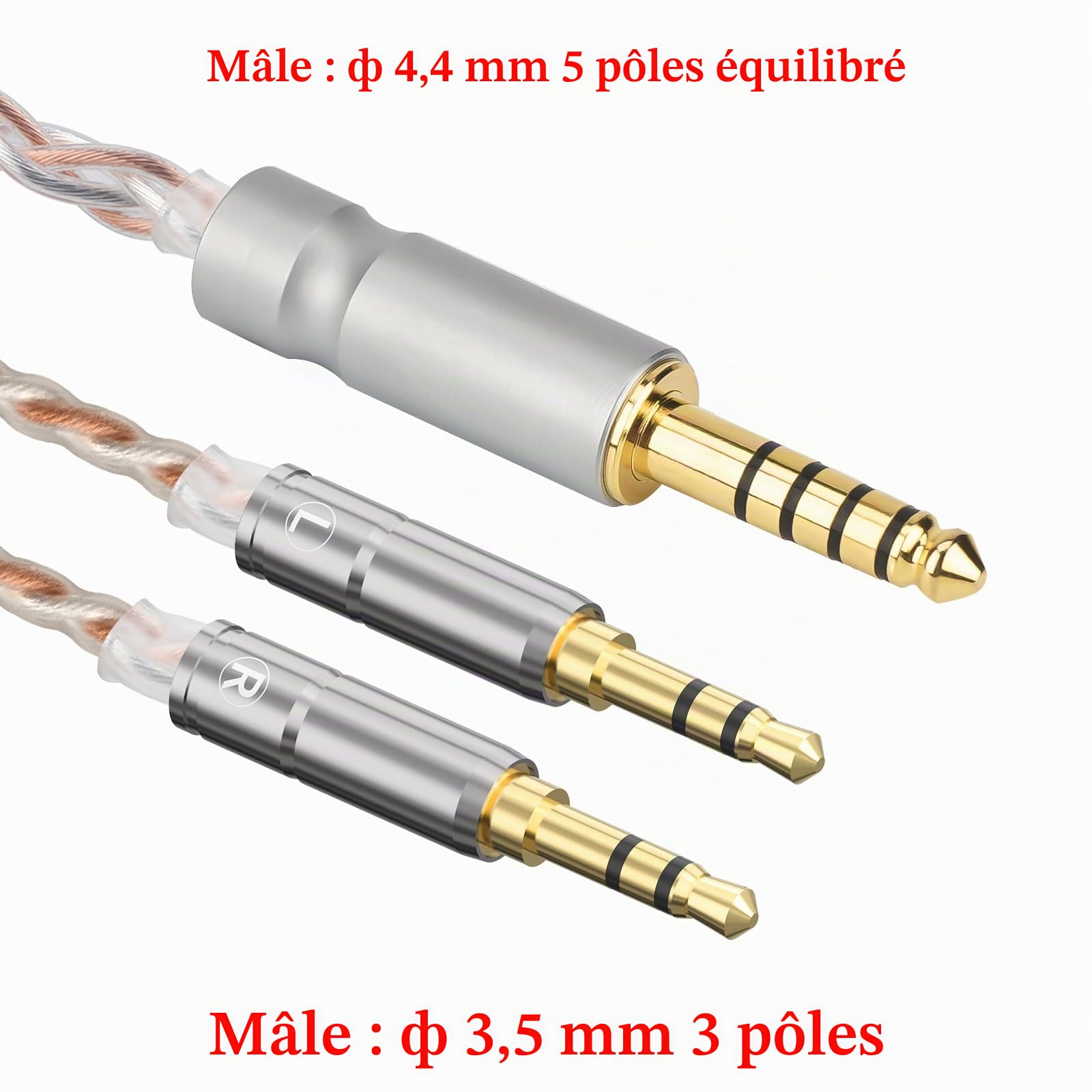 GEEKRIA Apollo Câble équilibré 4,4 mm, 6N OCC et plaqué argent, 1,5 m, compatible avec FiiO FT1, FT3, FT5, FT7, FT13, JT1, Aune AR5000, SR7000