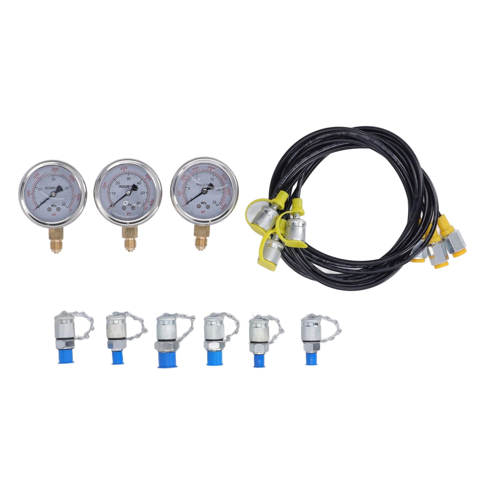 Jeanoko Kit de Prueba de Presión Hidráulica Preciso Calibre 3 6 Acoplamiento 3 Manguera Portátil para Excavadoras Bombas Compresores Prensas Hidráulicas Material de Acero Al Carbono