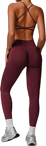 ABOCIW Workout Sets for Women 2 Piece Seamless Backless Sports Bra Scrunch Butt 