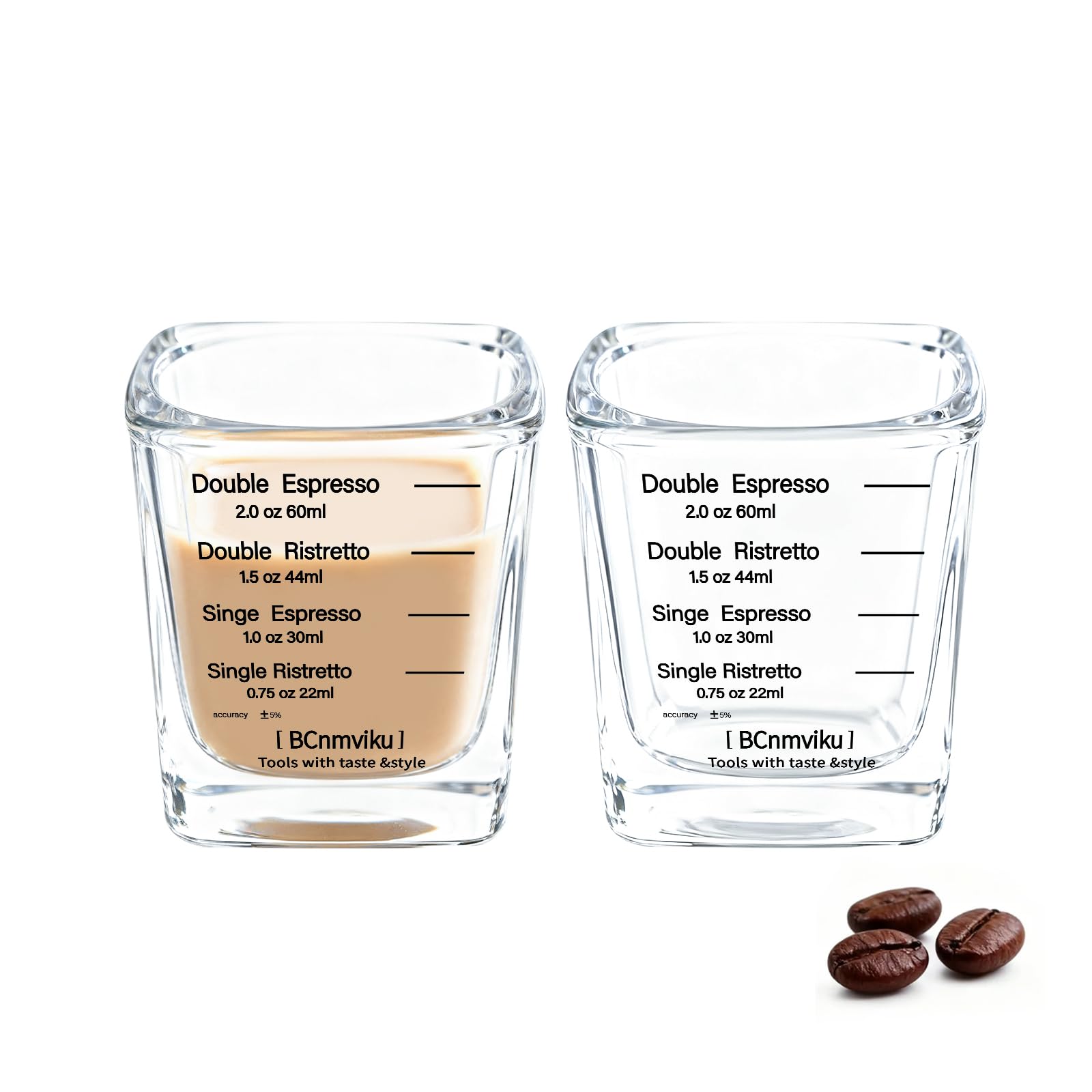 BCnmviku 60ml Square Espresso Shot Glass,Measuring Cup for Coffee(2Pack)